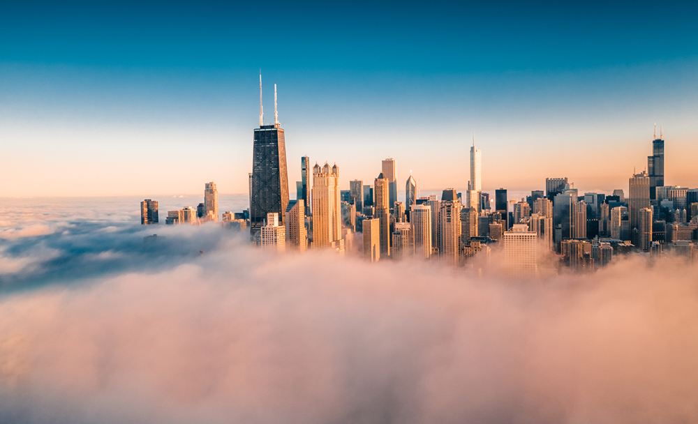 chicago skyline above the clouds