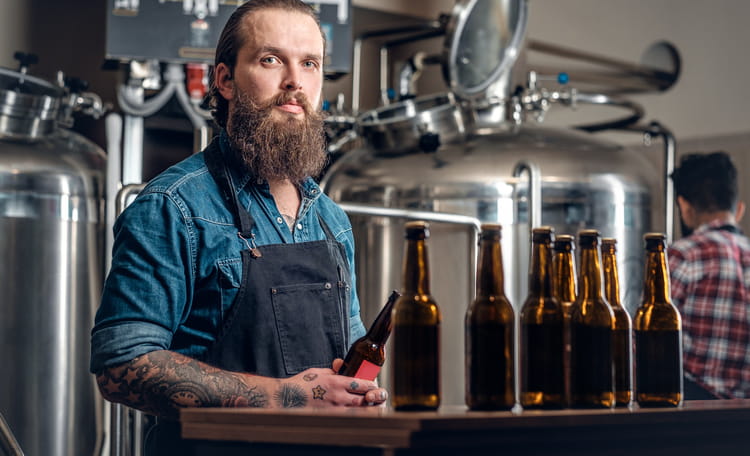 Man Working at Craft Brewery