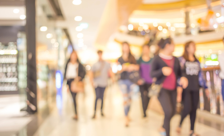 People walking in shopping mall, blurry