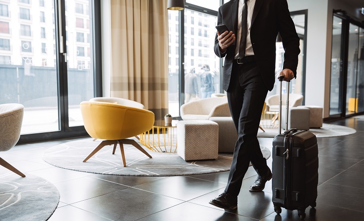 hotel lobby, man, suitcase