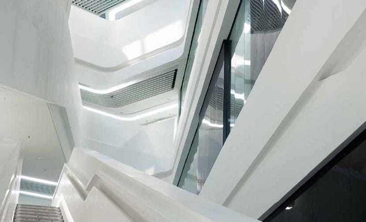 white modern stairwell in commercial building