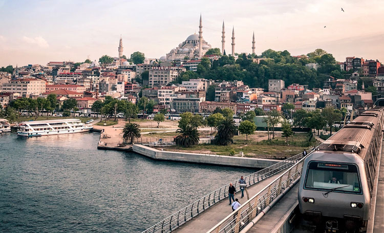 View of Istanbul with metro bridge