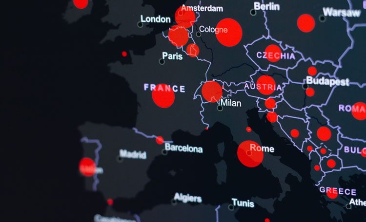 Coronavirus / Covid-19 cases in Italy, Milan, Rome. (9.04.2020) Source: Center for Systems Science and Engineering (CSSE) at JHU