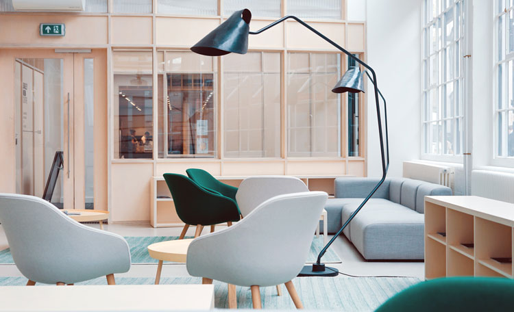 modern office with lamps and Vitra style chairs