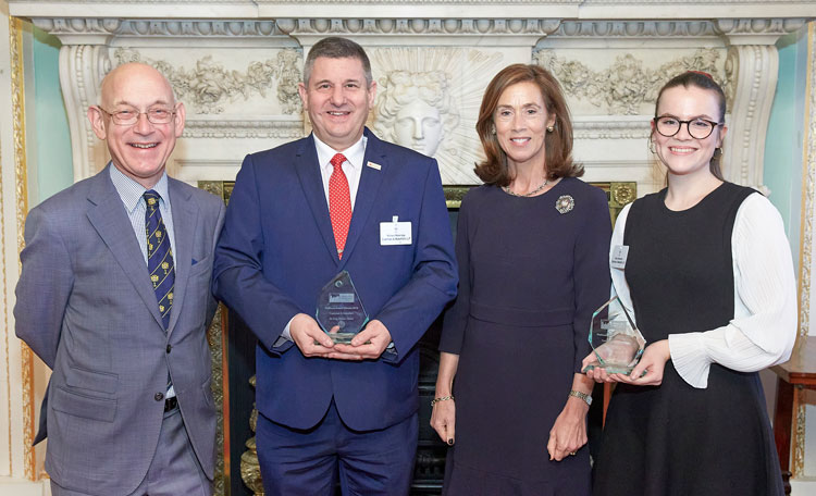 Elena Pemberton and Richard Wateridge receiving the Platinum Clean City Award 2020